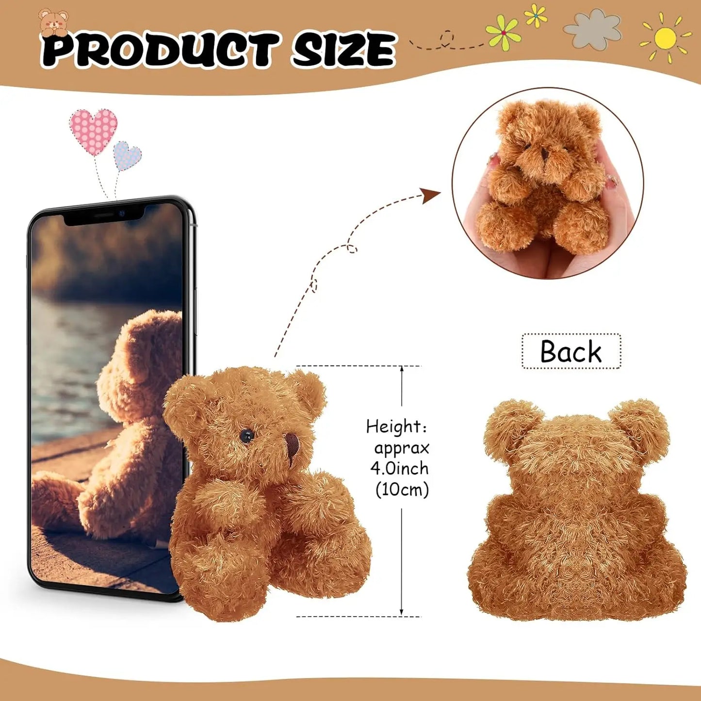 12-48Pcs Mini Plush Bears 4 Inch Small Bear Stuffed Animal Toys Tiny Fuzzy Bear Soft Bear Stuffed Doll for Birthday Party Favors