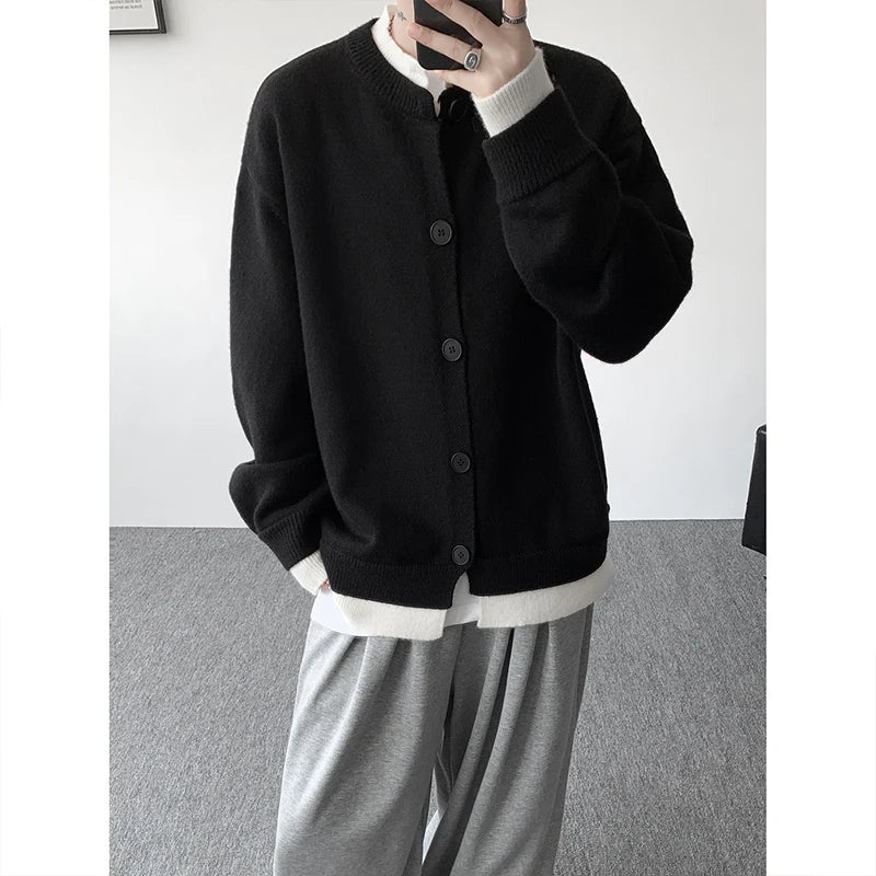 Men's Casual Contrast Color Cardigan Sweater Loose Button Front Knitted Coat for Daily Wear
