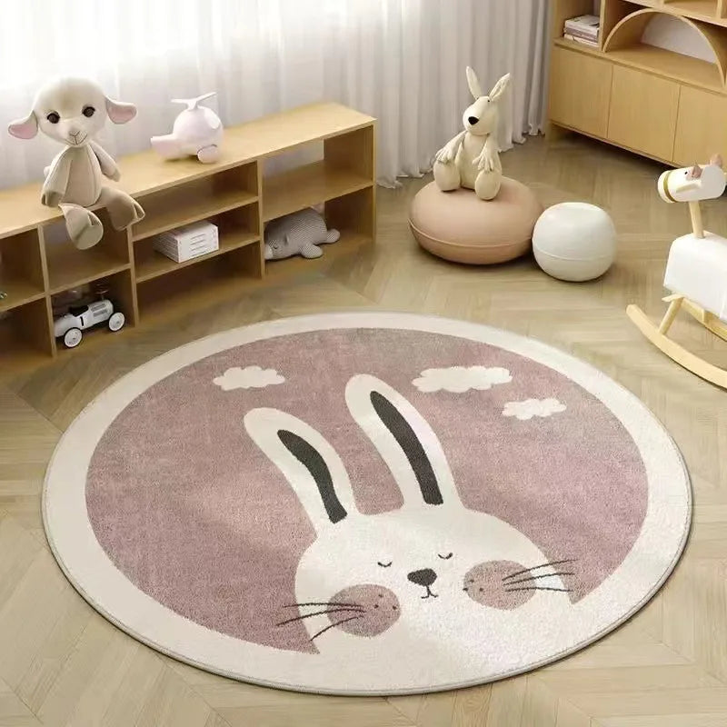 Cute Animals Print Large Area Round Rug Non-Slip Wear-resistant Circle Carpet for Living Room Bedroom Soft Floor Mat Home Decor