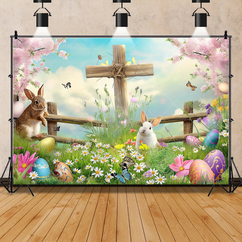Easter Jesus Communion Cross Theme Banner Shooting Background Cloth, Children Birthday Decoration Photography Studio Background