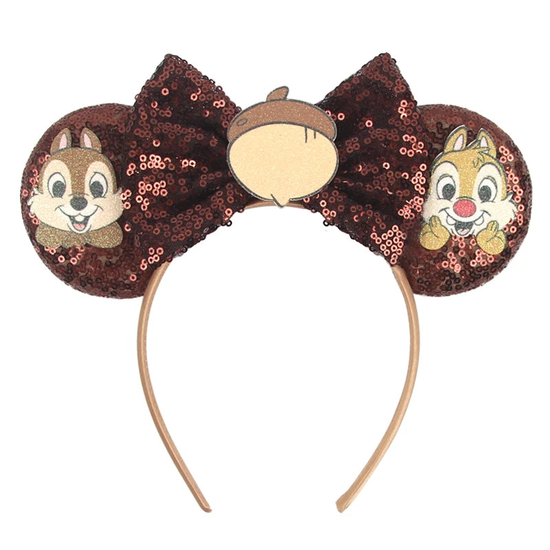 2025 Mickey Mouse Ear Headband Chip and Dale Bow Sequin Hairband Women Hair Hoop Birthday Gift Adult/Child Cosplay Accessories