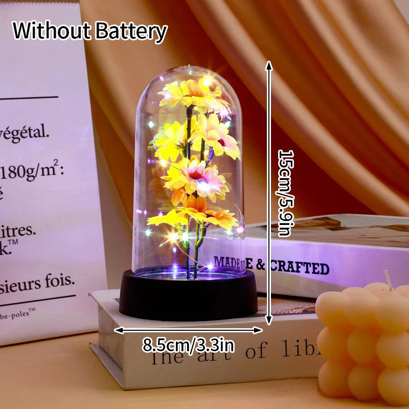 Artificial Rose Flowers Eternal Rose LED Light Foil Flower in Glass Cover Simulation Rose Flower Christmas Valentine's Day Gifts