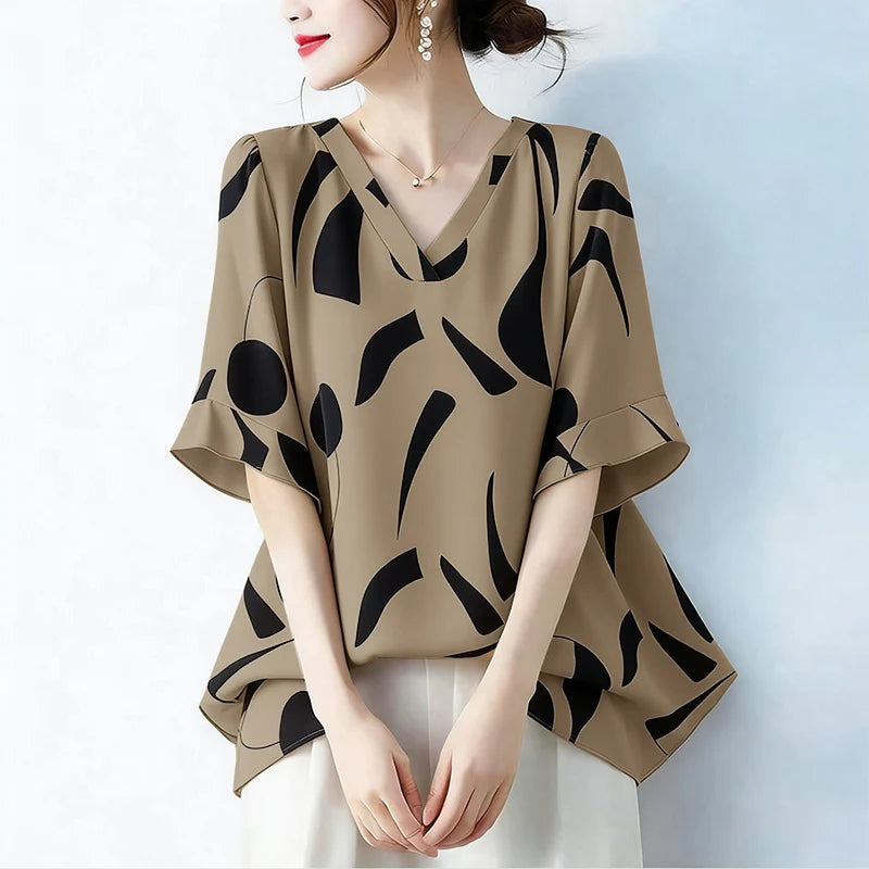 2026 ZANZEA Summer Blouse Women Casual V Neck Short Sleeve Printed Tops Female Loose Chemise Tunic Elegant Work Shirt Oversize