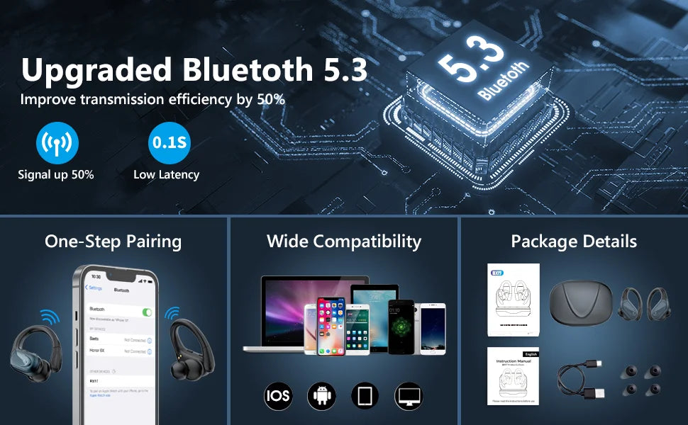 BX17 Bluetooth Earphones Tws Ear Hook Bluetooth 5.3 Running Sports Stereo Buttons Control With Microphone Wireless Headphones