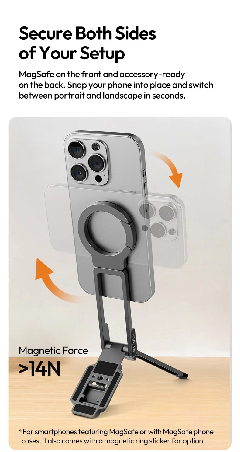 Ulanzi MA38 MagLock Phone Stand Magnetic Phone Stand for iPhone 16 15 14 13 with Hidden Hook for Slopes Walls