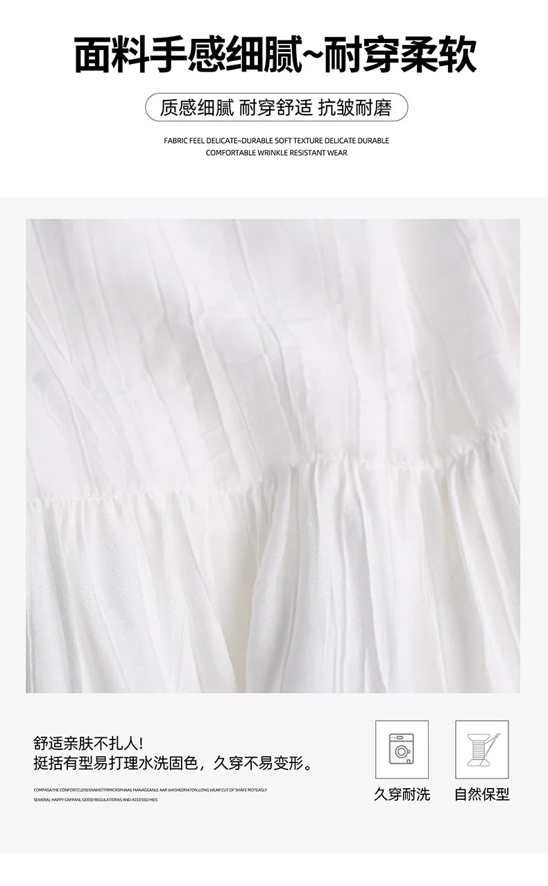 Elegant White Ruffled Long Skirts for Women High Waist A Line Maxi Skirt Woman Spring Summer Casual Loose Korean Umbrella Skirt
