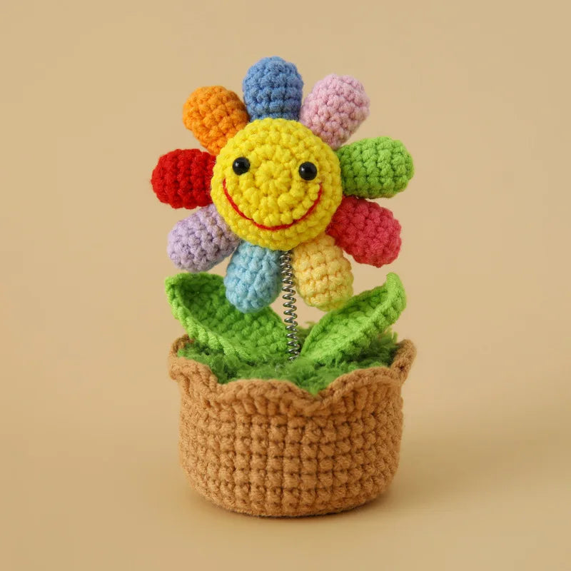 New Crochet SunFlowers Cute Knitting Flowers Potted Graduation Gift Handwoven Plant Car Table Home Decor Items