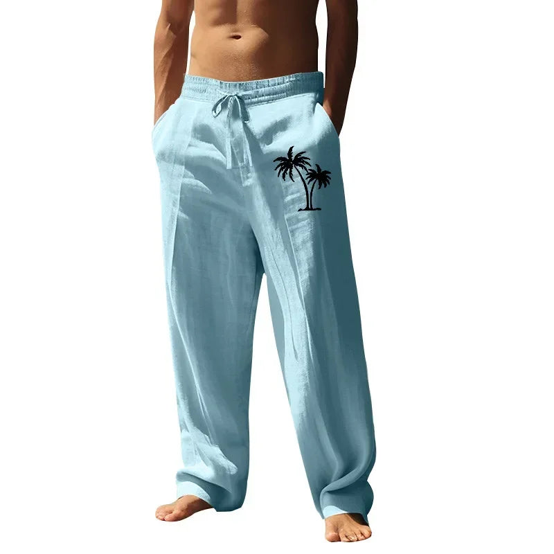 2025 Men's Coconut Printed Breathable Cotton and Linen Loose Casual Sports Pants