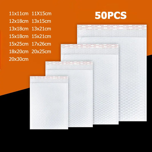 50pcs Film Waterproof Bubble Bag Packaging Express Bag White Foam Self Seal Packing Bag Shipping Bag Thickened Envelope Bags