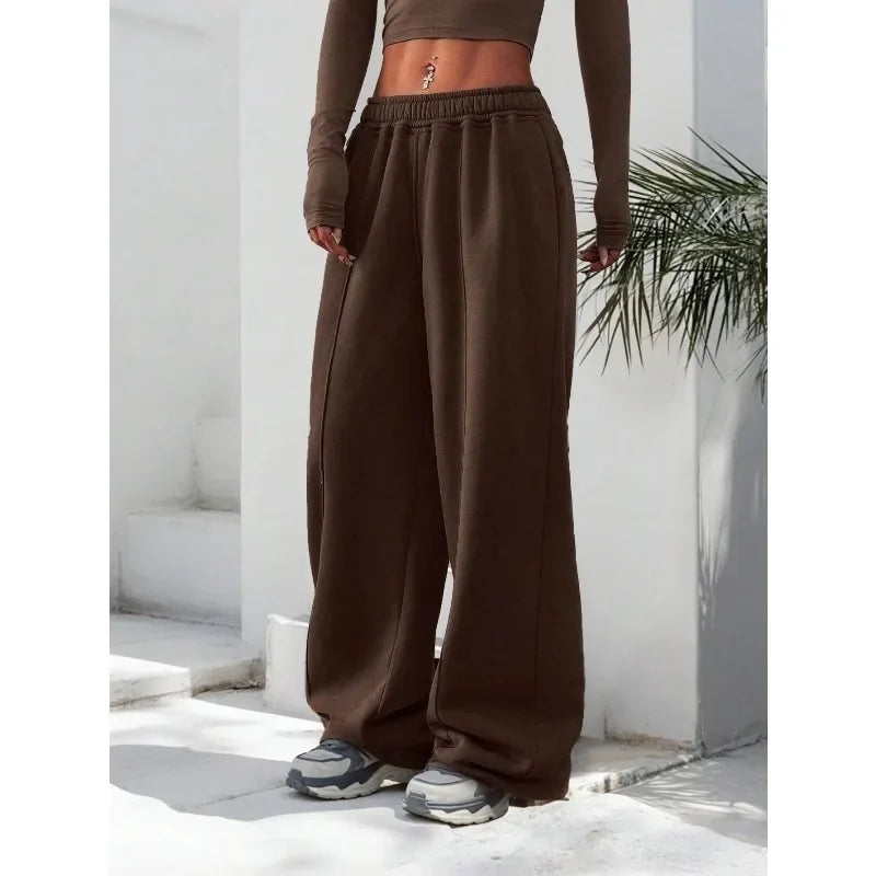 Plus Size New Women‘s Fashion Fitness Sweatpants Wide Leg Straight Ladies Casual High Waisted Solid Color Sports Pants