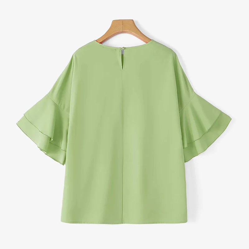 ZANZEA 2025 Fashion Summer Blouse Women Flare Sleeve Casual Tops Loose Ruffled Shirts Solid Color Elegant OL Blusas Femininas