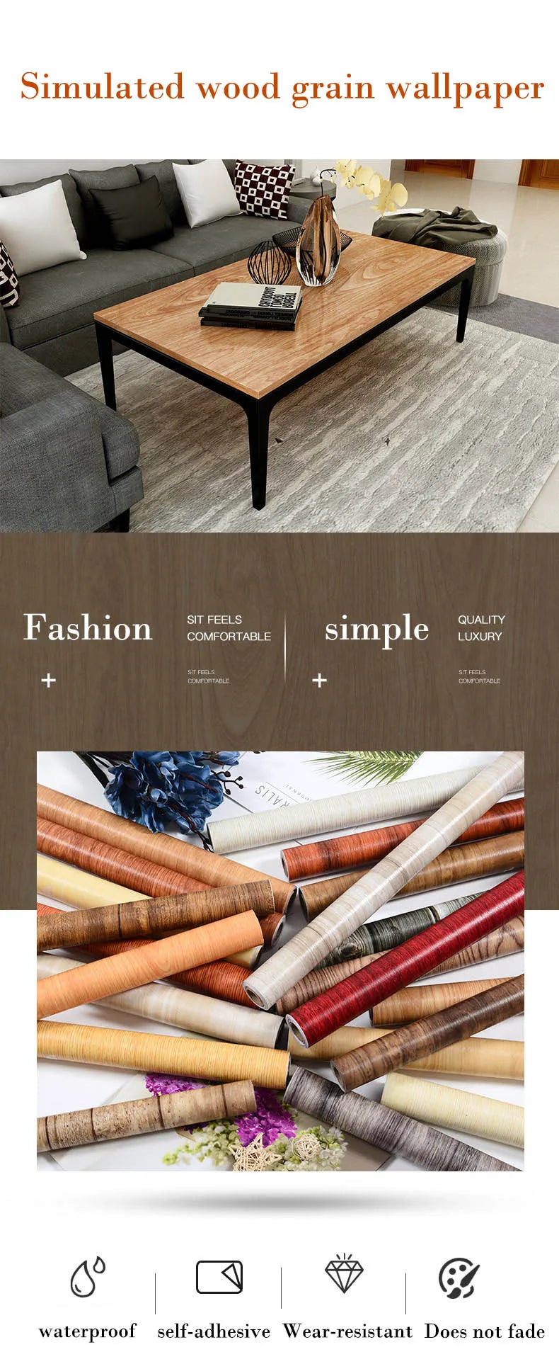 Waterproof wall sticker 45CM grid self-adhesive bedroom living room TV background wall self-adhesive wallpaper home decoration