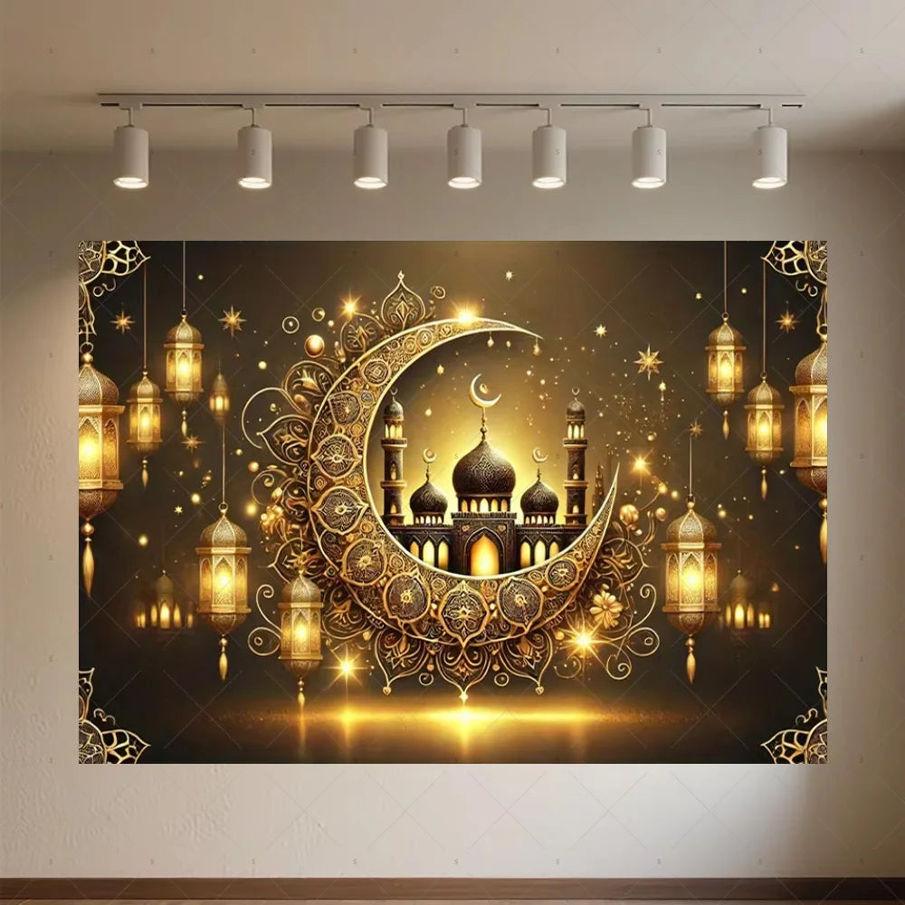 Background of The Moon Mosque Themed Party During Eid Fitr, Islamic Muslim Karim Ramadan Party Decoration Photography Background