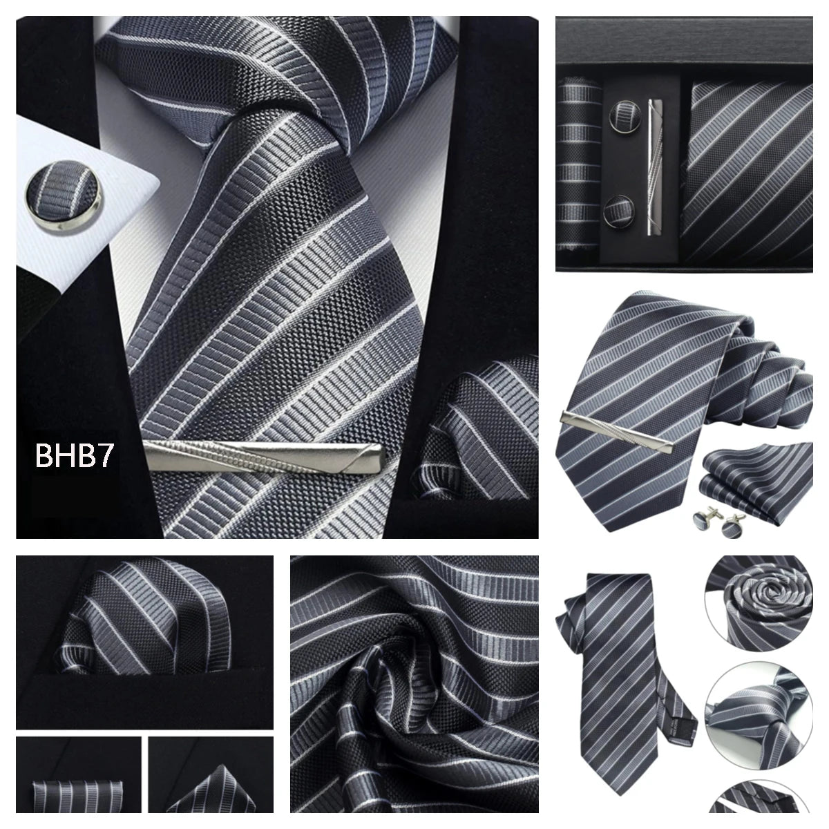 Classic 100% Silk Men's Ties In Gift box 8cm Plaid Dot Striped Business Necktie Handkerchief Cufflinks Wedding Party Tie Set