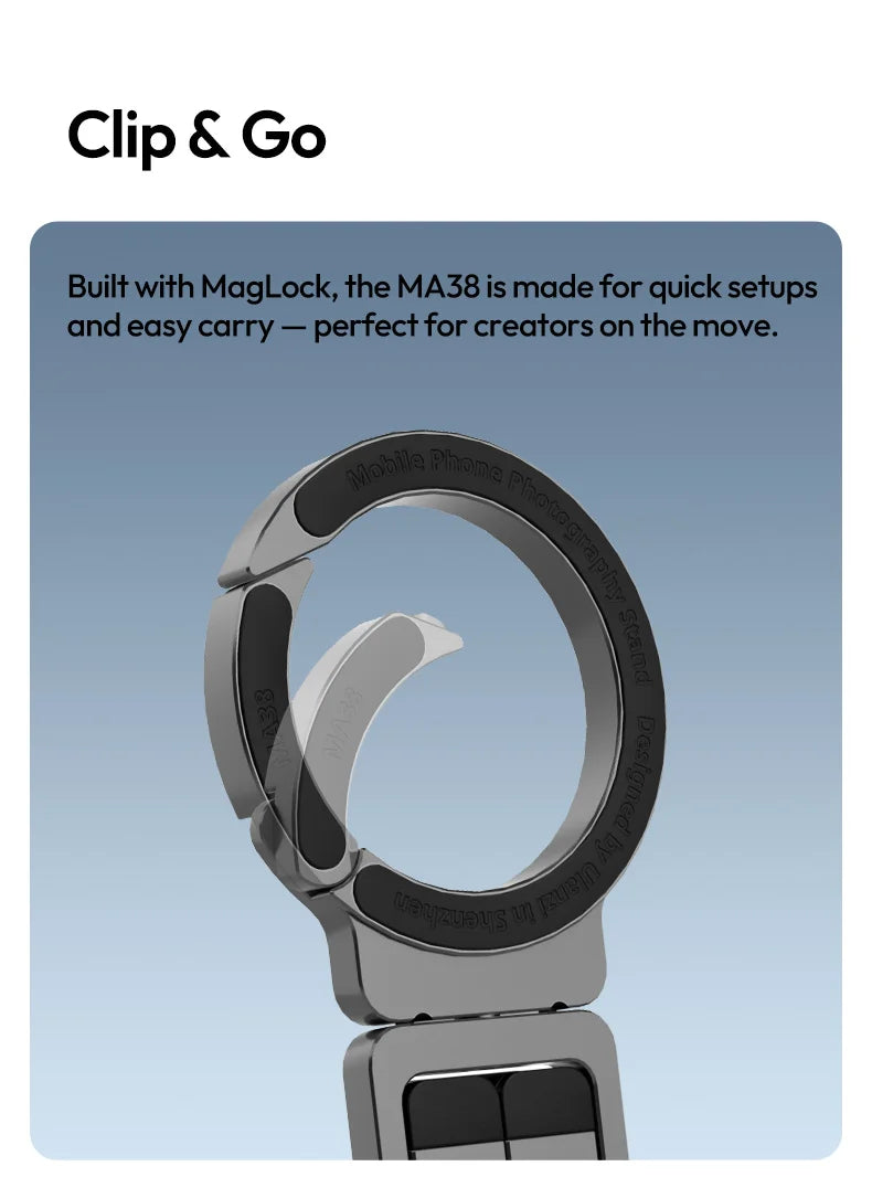 Ulanzi MA38 MagLock Phone Stand Magnetic Phone Stand for iPhone 16 15 14 13 with Hidden Hook for Slopes Walls