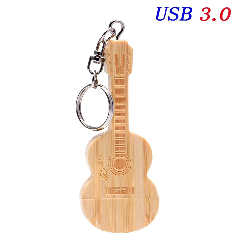 JASTER USB 3.0 Flash Drives Wooden Guitar 128GB Free Custom Logo Pen Drive 64GB with Box Memory Stick Music Business Gift U disk