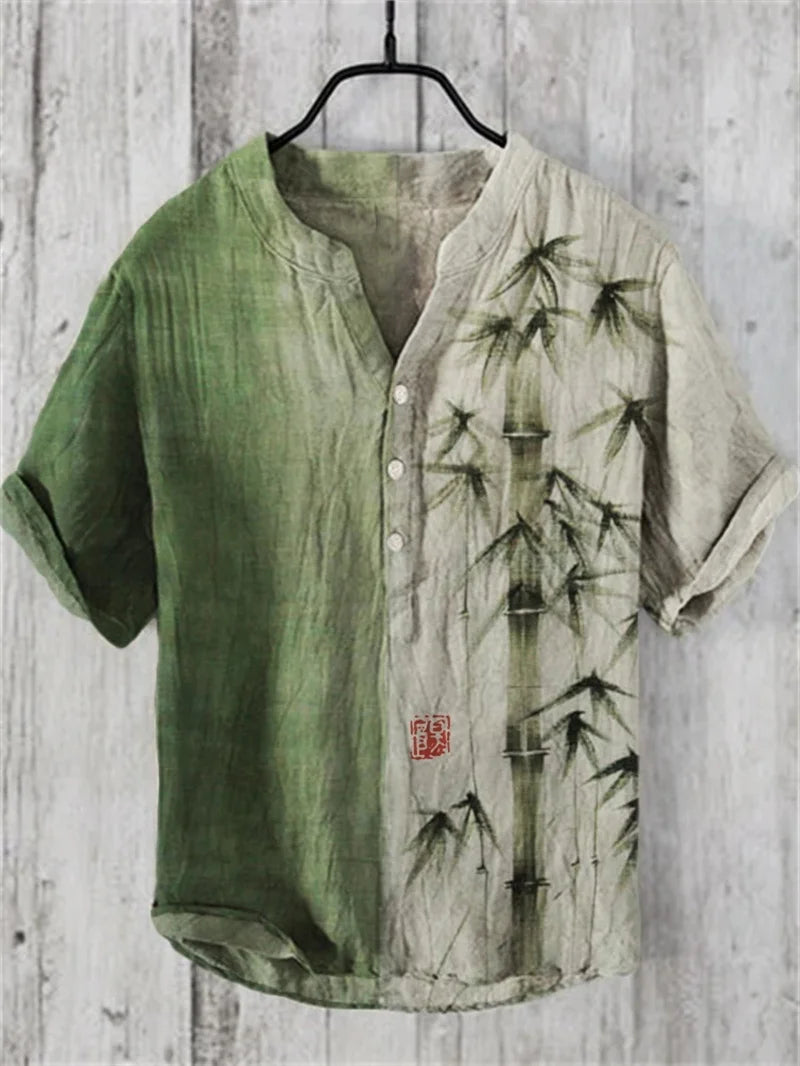 Fashionable men's V-neck shirt with 3D animal print men's short sleeved top, loose and comfortable new style