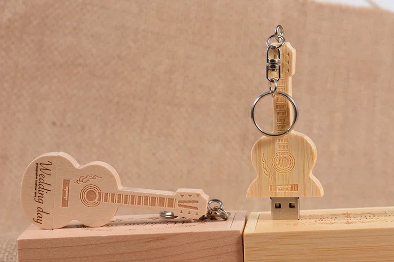 JASTER USB 3.0 Flash Drives Wooden Guitar 128GB Free Custom Logo Pen Drive 64GB with Box Memory Stick Music Business Gift U disk