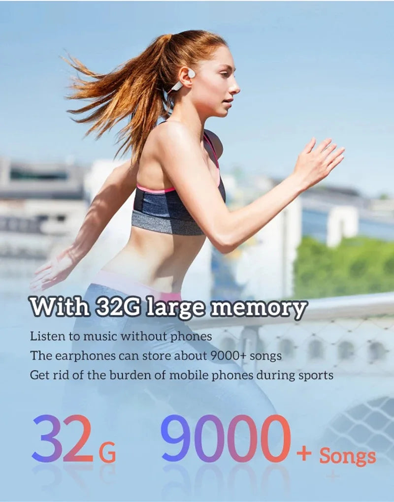 IPX8 Waterproof Swimming Diving Bone Conduction Headphone Bluetooth 5.3 Bass Wireless Headset MP3 (32G) Player fitness Earphone