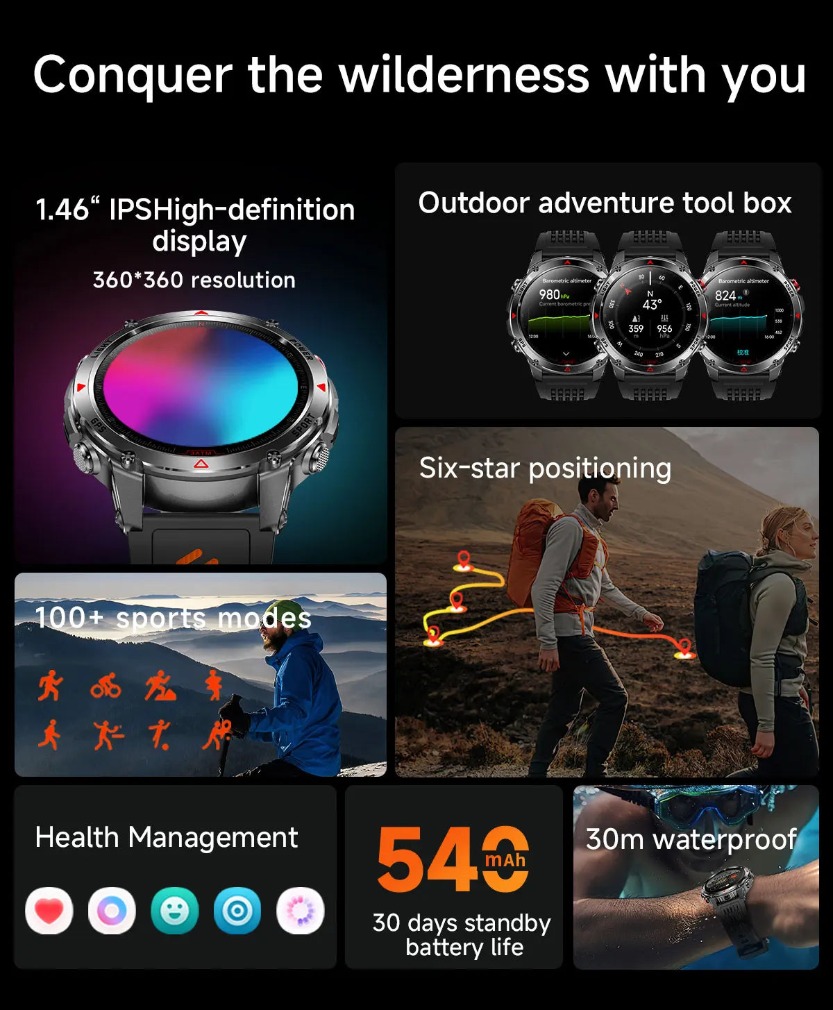 Forerunner 570 GPS Smart Watch 3ATM Waterproof  AMOLED Screen MULTI-BAND GNSS Compass Altimeter Flashlight Sports Smartwatch Men