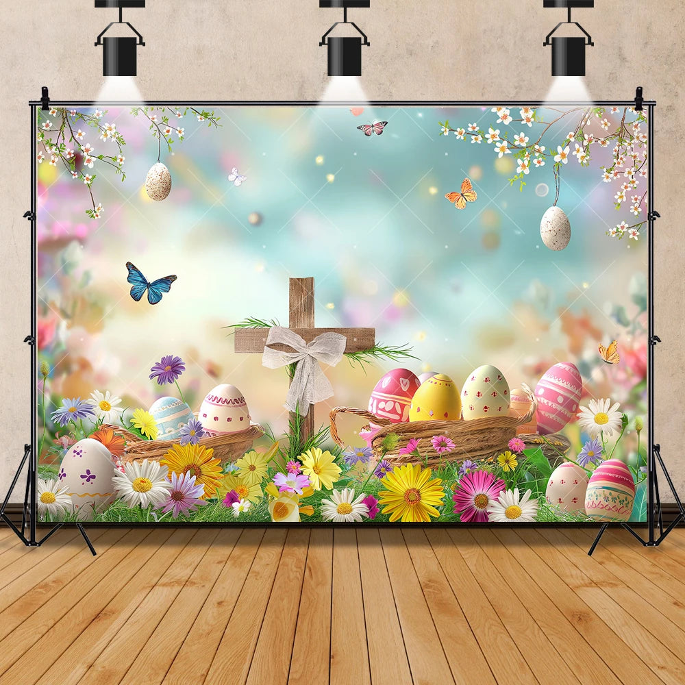 Easter Jesus Communion Cross Theme Banner Shooting Background Cloth, Children Birthday Decoration Photography Studio Background