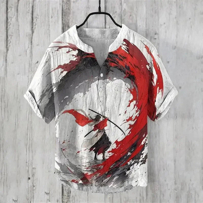 Fashionable men's V-neck shirt with 3D animal print men's short sleeved top, loose and comfortable new style