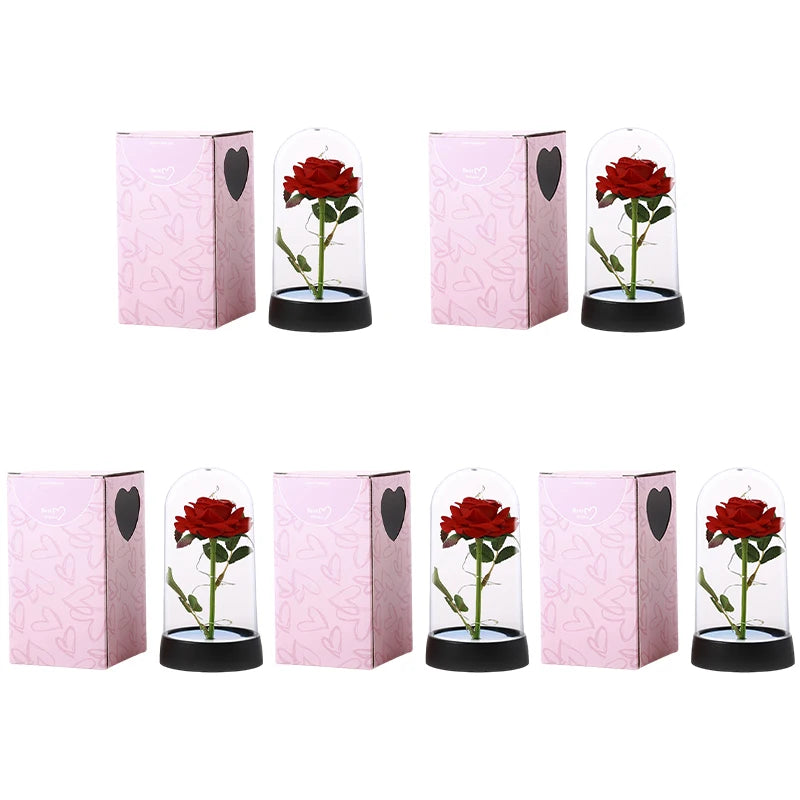Artificial Rose Flowers Eternal Rose LED Light Foil Flower in Glass Cover Simulation Rose Flower Christmas Valentine's Day Gifts