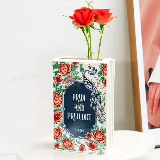 Ceramic Book Vase Pride and Prejudice Cute Bookshelf Decor Unique Gift for Book Lovers Home Interior Wall Shelf Decoration House