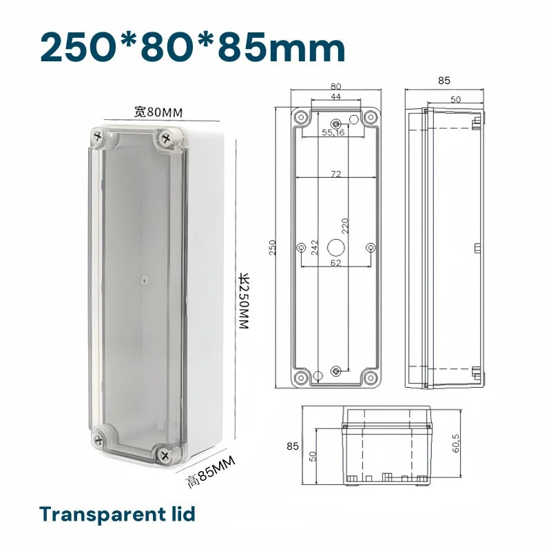 Transparent Waterproof Outdoor Enclosure Plastic Box Electronic Project Case Instrument Electrical Box IP68 Junction Box Housing