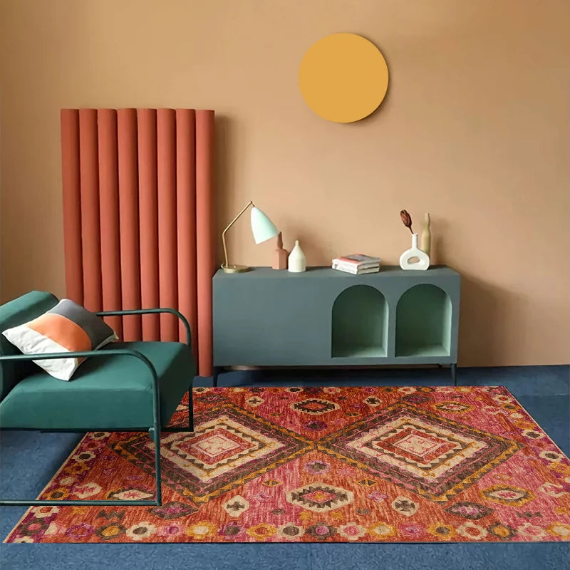 VIKAMA Bohemian Machine Washable Living Room Carpet Soft Non-Slip Ethnic Style Bedroom Cloakroom Carpet Foldable Home Decor