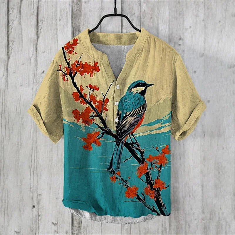 Fashionable men's V-neck shirt with 3D animal print men's short sleeved top, loose and comfortable new style