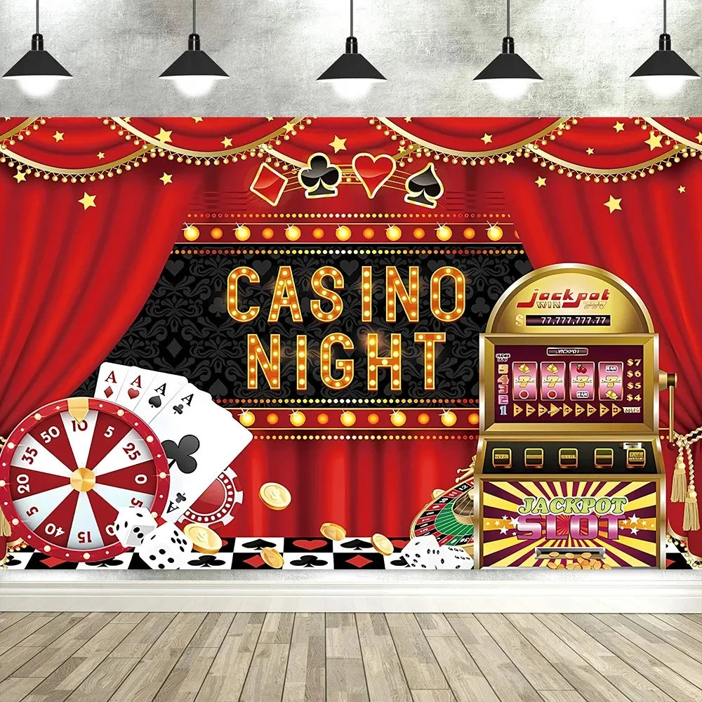 Las Vegas Casino Night Carnival Theme Banner Background Cloth, Poker Dice Birthday Party Decoration Photography Studio Backdrop