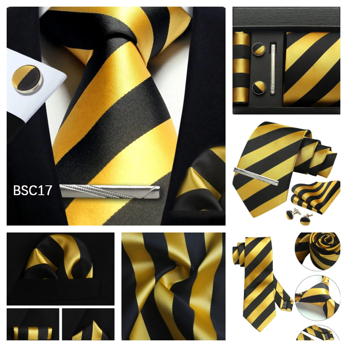 Classic 100% Silk Men's Ties In Gift box 8cm Plaid Dot Striped Business Necktie Handkerchief Cufflinks Wedding Party Tie Set