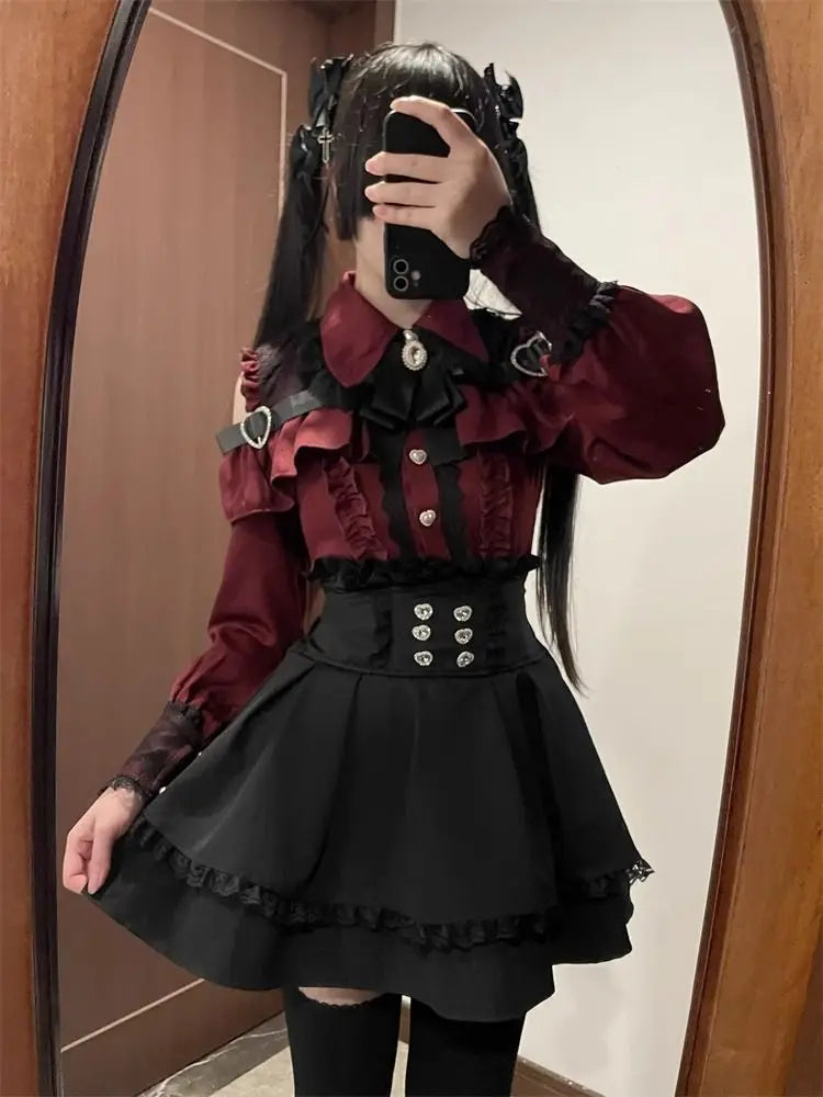k Gothic Sle oulder Bared irt And f Skirt Set Spring Autumn Sweet Subculture Encounter Jk orm Two Piece Set f...