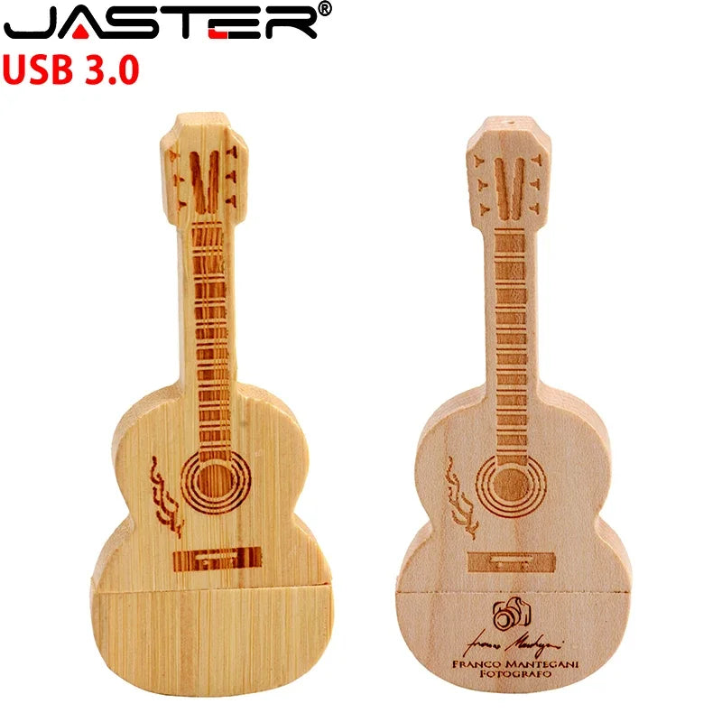 JASTER USB 3.0 Flash Drives Wooden Guitar 128GB Free Custom Logo Pen Drive 64GB with Box Memory Stick Music Business Gift U disk