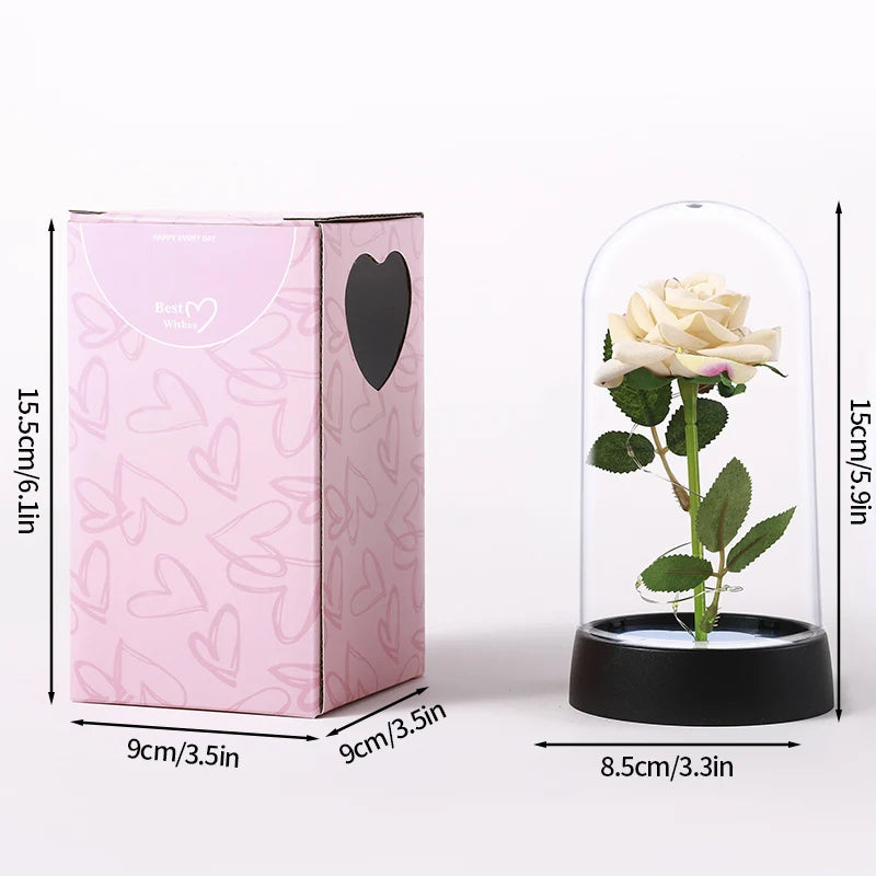 Artificial Rose Flowers Eternal Rose LED Light Foil Flower in Glass Cover Simulation Rose Flower Christmas Valentine's Day Gifts