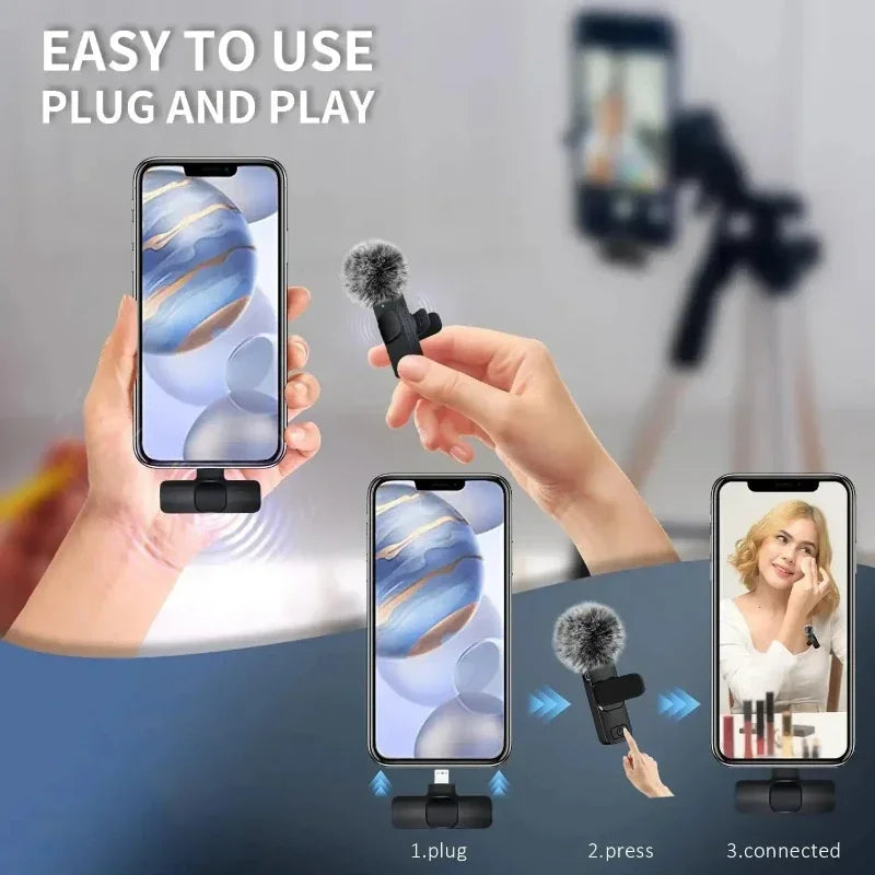 Lenovo Pink Wireless Lavalier Microphone Phone Portable Audio Video Recording Vlog Microphone for iPhone Android PC Live Gaming