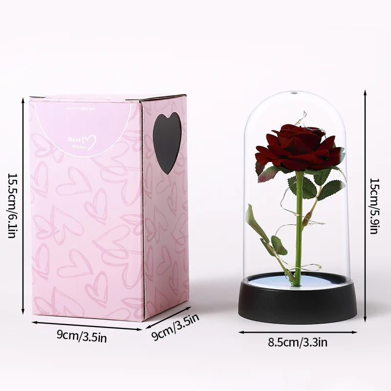 Artificial Rose Flowers Eternal Rose LED Light Foil Flower in Glass Cover Simulation Rose Flower Christmas Valentine's Day Gifts