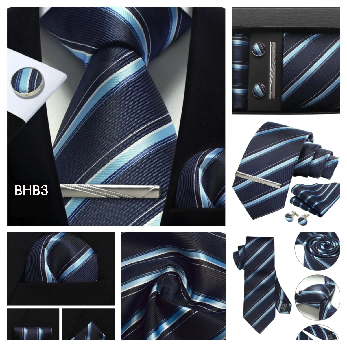 Classic 100% Silk Men's Ties In Gift box 8cm Plaid Dot Striped Business Necktie Handkerchief Cufflinks Wedding Party Tie Set