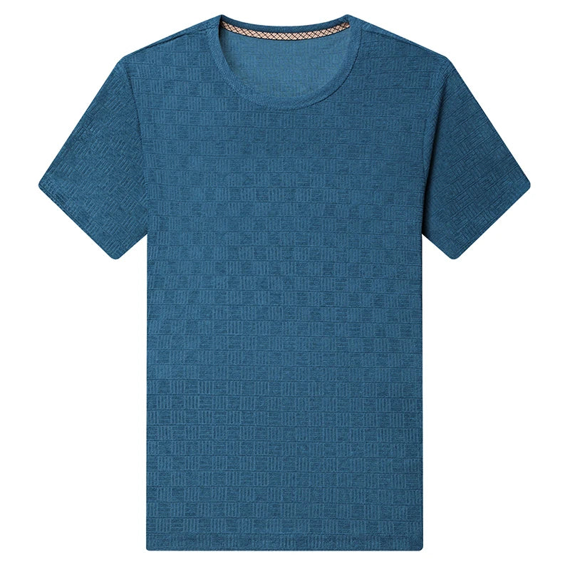 8 Colour New Men's Casual Jacquard Short Sleeved Round Neck T-shirt Fashion Top