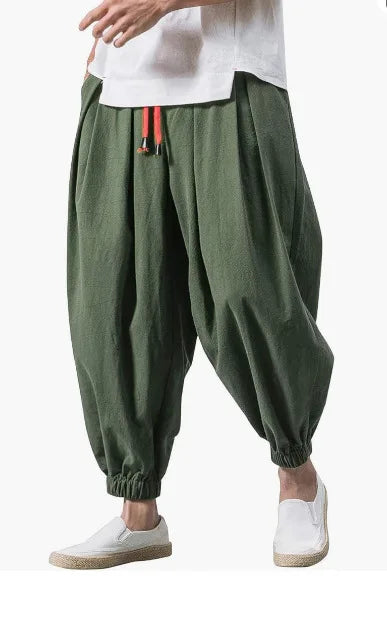 2025 New Trendy Men Harem Pants Loose Oversized Style Cotton and Linen High Quality Jogger Sweatpants Casual Male Trousers