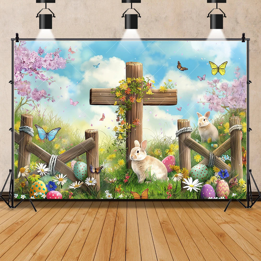 Easter Jesus Communion Cross Theme Banner Shooting Background Cloth, Children Birthday Decoration Photography Studio Background