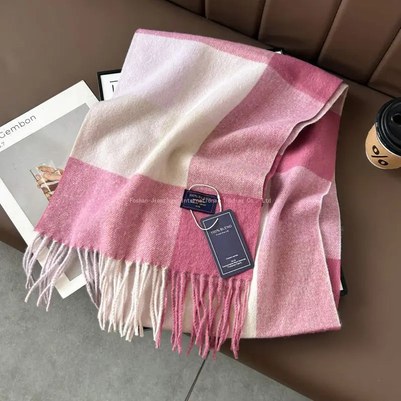 2025autumn andwinter classic checkered printed fashionable scarf style for couples, Australian imitation wool texture warm scarf