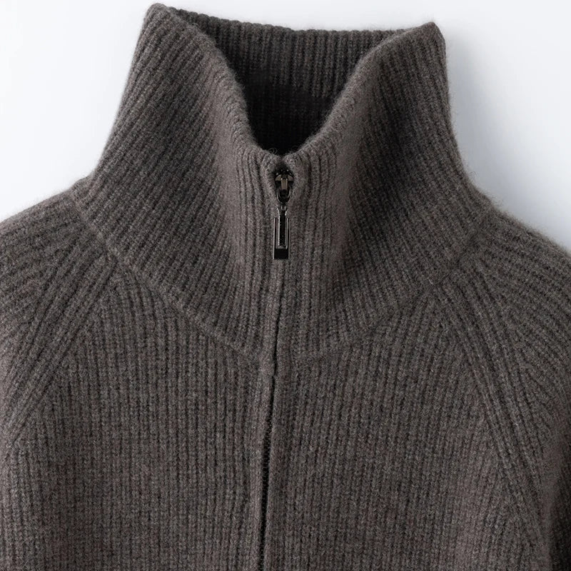 Autumn and winter women's clothing 100% pure cashmere collar thick knit zipper cardigan oversized coat sweater long sleeve loose