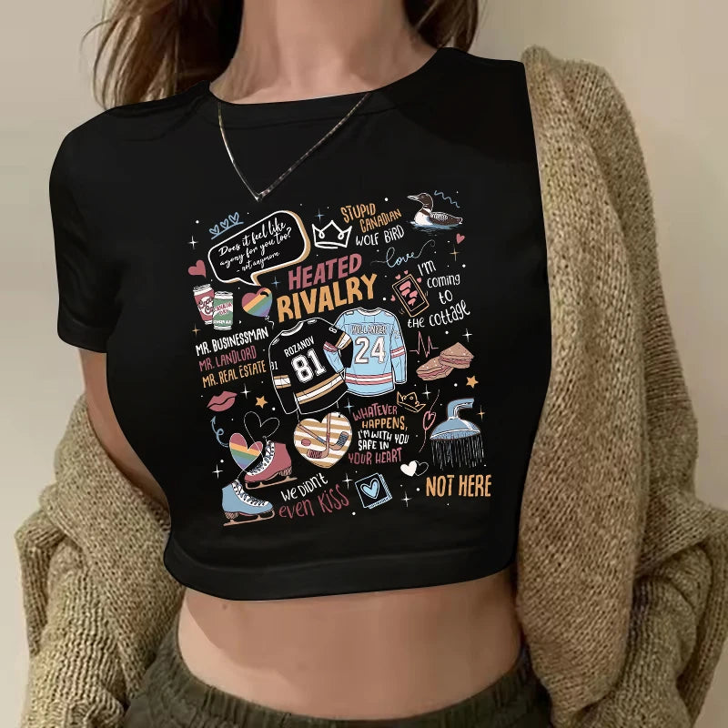Heated Rivalry Print Graphic Crop Top Women's Sexy Cropped T Shirt Gothic Vintage T-Shirt Women Fashion Y2k Tshirt Clothes Girls