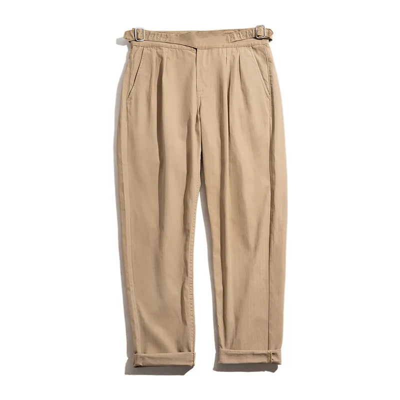 Maden Vintage Adjustable High Waist Gurkha Pants Khaki Casual Cargo Work Pants Classic Straight Trousers for Men's Spring Fall