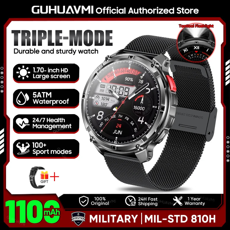 New T-Rex3 1100mAh Large Battery Durable Adult Smart Watch 1.7-inch GPS trackr Compass 5ATM Waterproof BT Call Sports Smartwatch