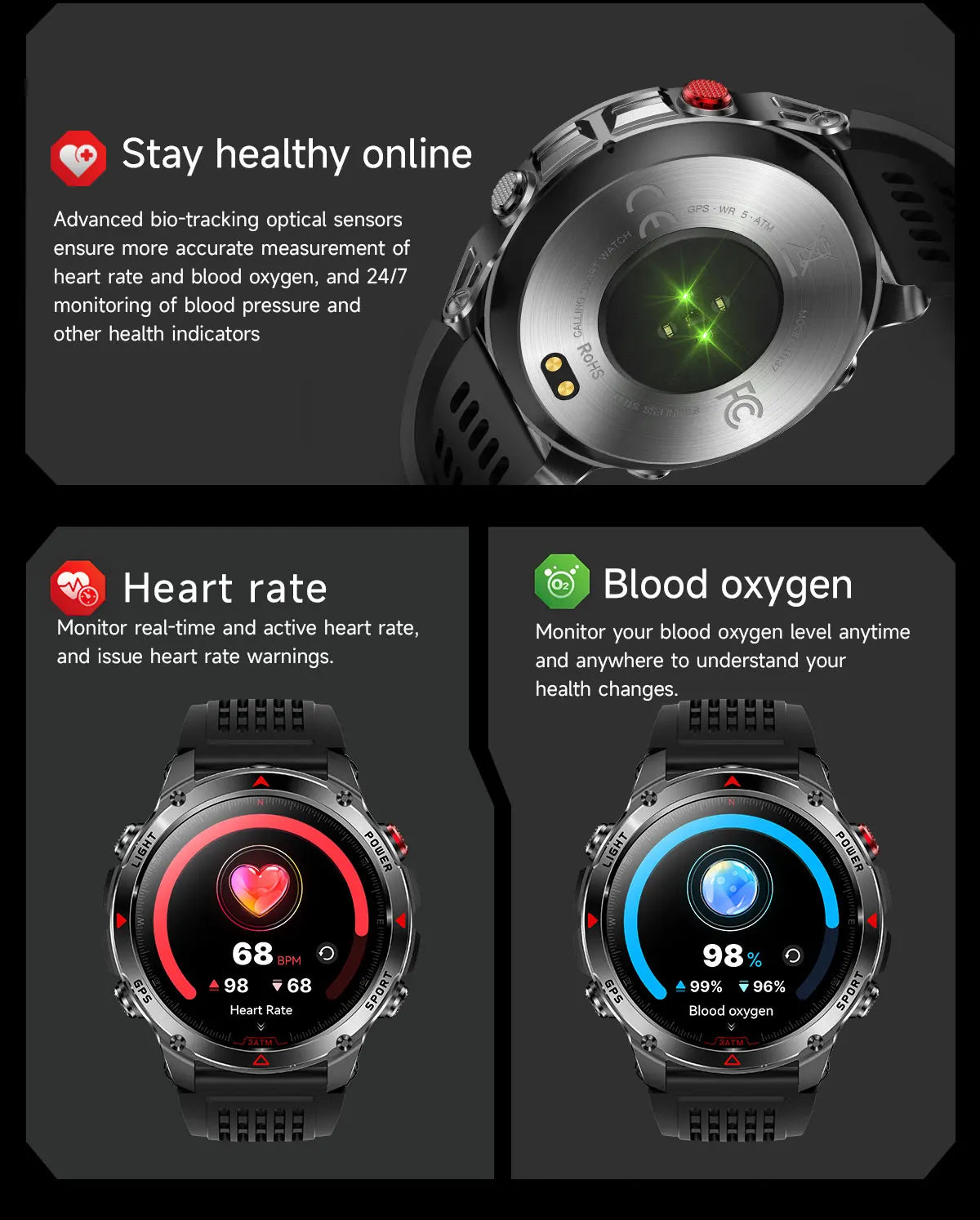 Forerunner 570 GPS Smart Watch 3ATM Waterproof  AMOLED Screen MULTI-BAND GNSS Compass Altimeter Flashlight Sports Smartwatch Men