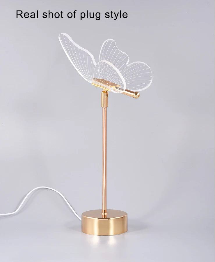 Butterfly Led Table Lamp Retro Gold Acrylic Desk Lamps Hotel Villa Art For Living Room Bedside Desktop Decor Led Night Lights