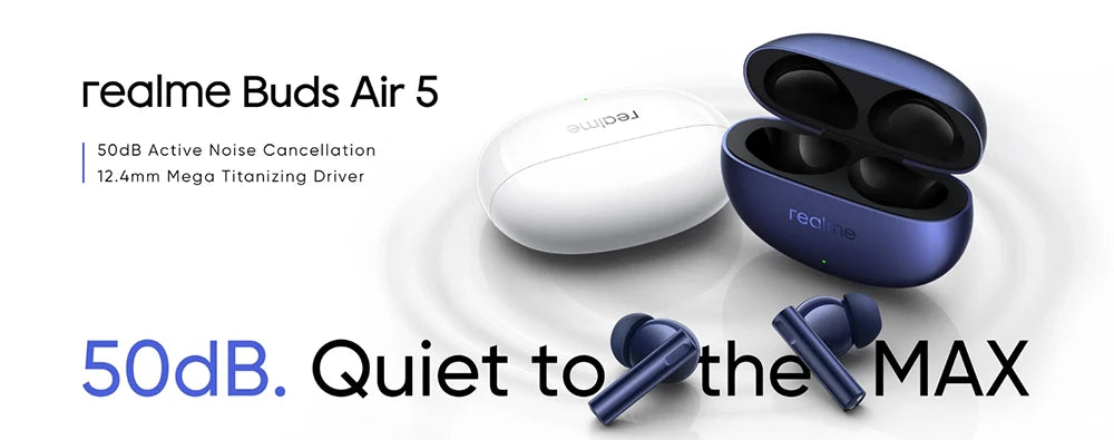 Global Version realme Buds Air 5 TWS Earphone 50dB Active Noise Cancellation Wireless Headphone 38Hour Battery Life Bluetooth5.3